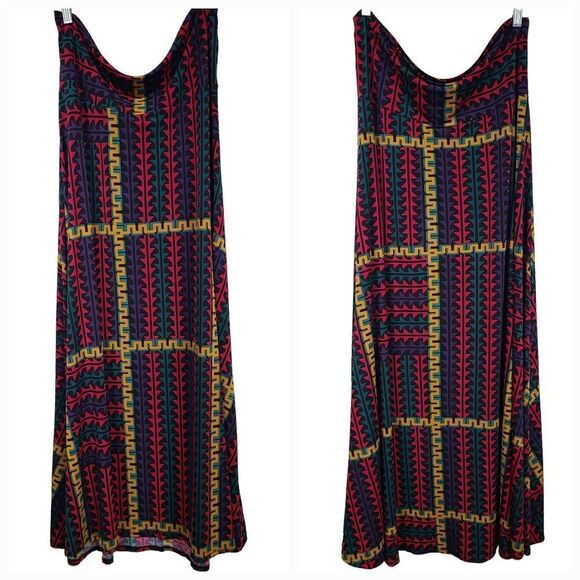 LuLaRoe Maxi Skirt XL Colorful Geometric Long Jersey Knit A-line Flowy Print - Picture 2 of 8